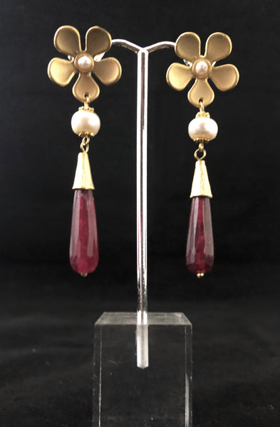 FLOWER AGATE STONE DROP EARRING