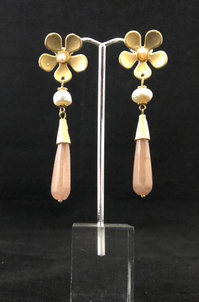 FLOWER AGATE STONE DROP EARRING