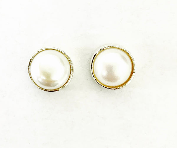 SILVER PEARL STUDS